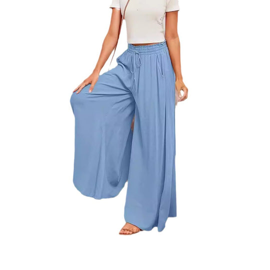 Damenweite Palazzo-Hose mit elastischem Bund und seitlichen Taschen EB