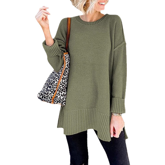 Damen lässiger Pullover mit asymmetrischem Saum und strukturiertem Rippdesign EB