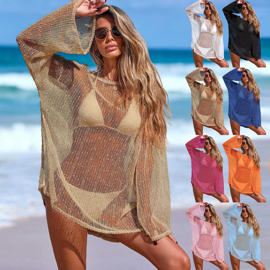 Damen Transparente Strandtunika mit elegantem Schnitt und feinem Netzmuster EB