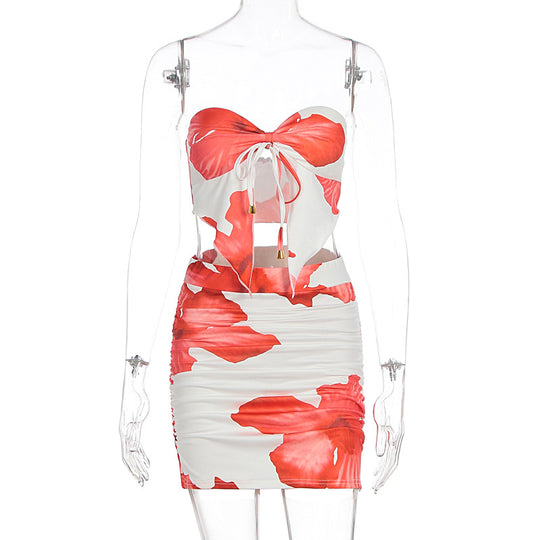Damen figurbetontes Kleid mit floralem Design und Raffungsdetails EB