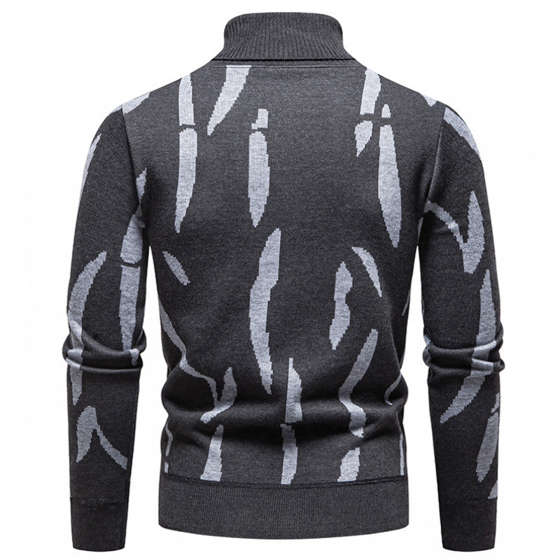Herren modischer Pullover mit Stehkragen und einzigartigem Muster EB