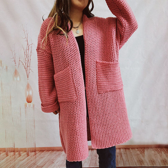 EB | Lange Strickjacke mit Taschen Chunky Strick Weiche und Lässige Silhouette