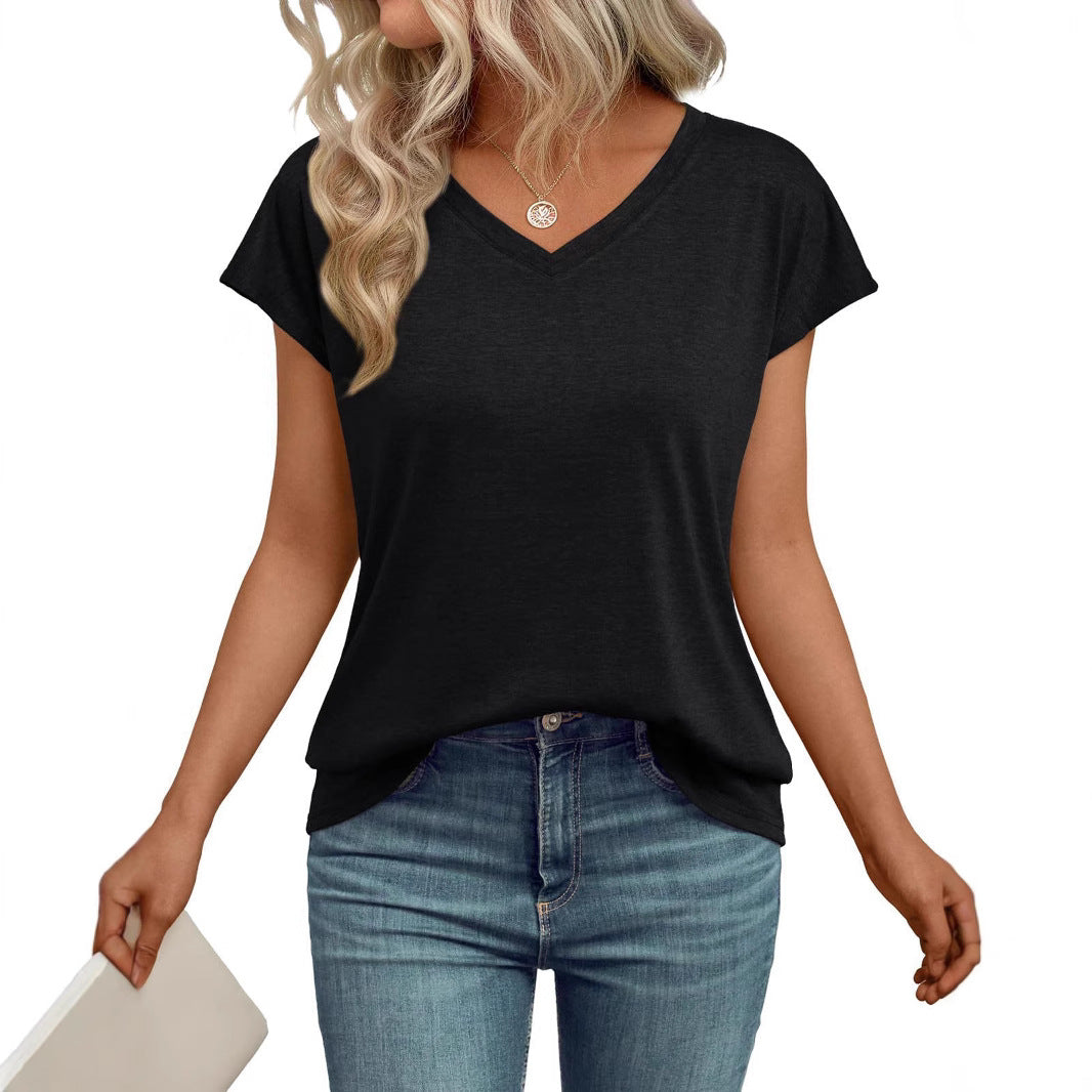 Damen V-Ausschnitt T-Shirt mit lockerer Passform und weichem Material EB