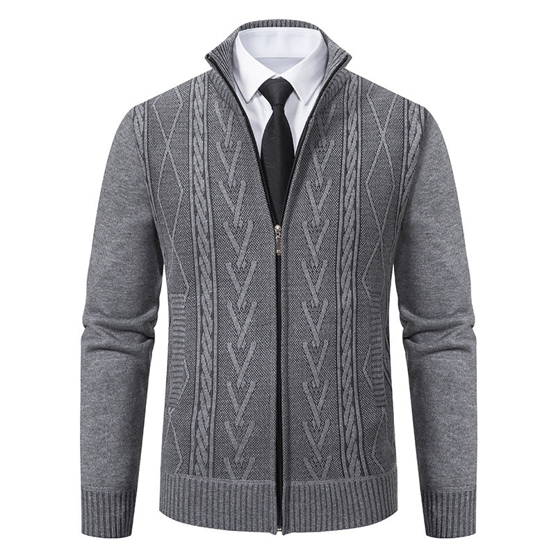 Herren nan gehobene Strickjacke mit erhabenem Zopfmuster und durchgehendem Reißverschluss EB