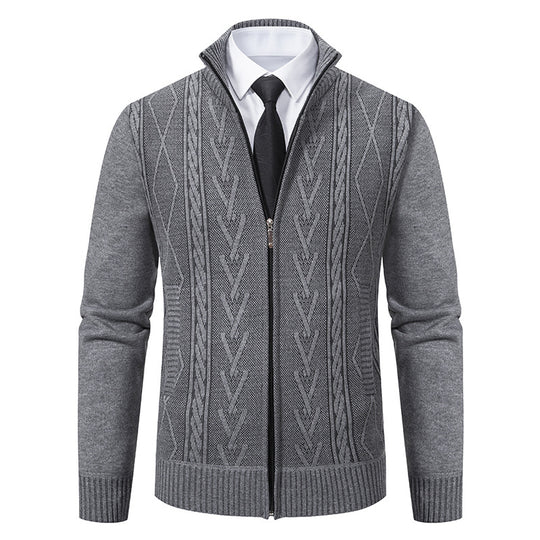 Herren nan gehobene Strickjacke mit erhabenem Zopfmuster und durchgehendem Reißverschluss EB