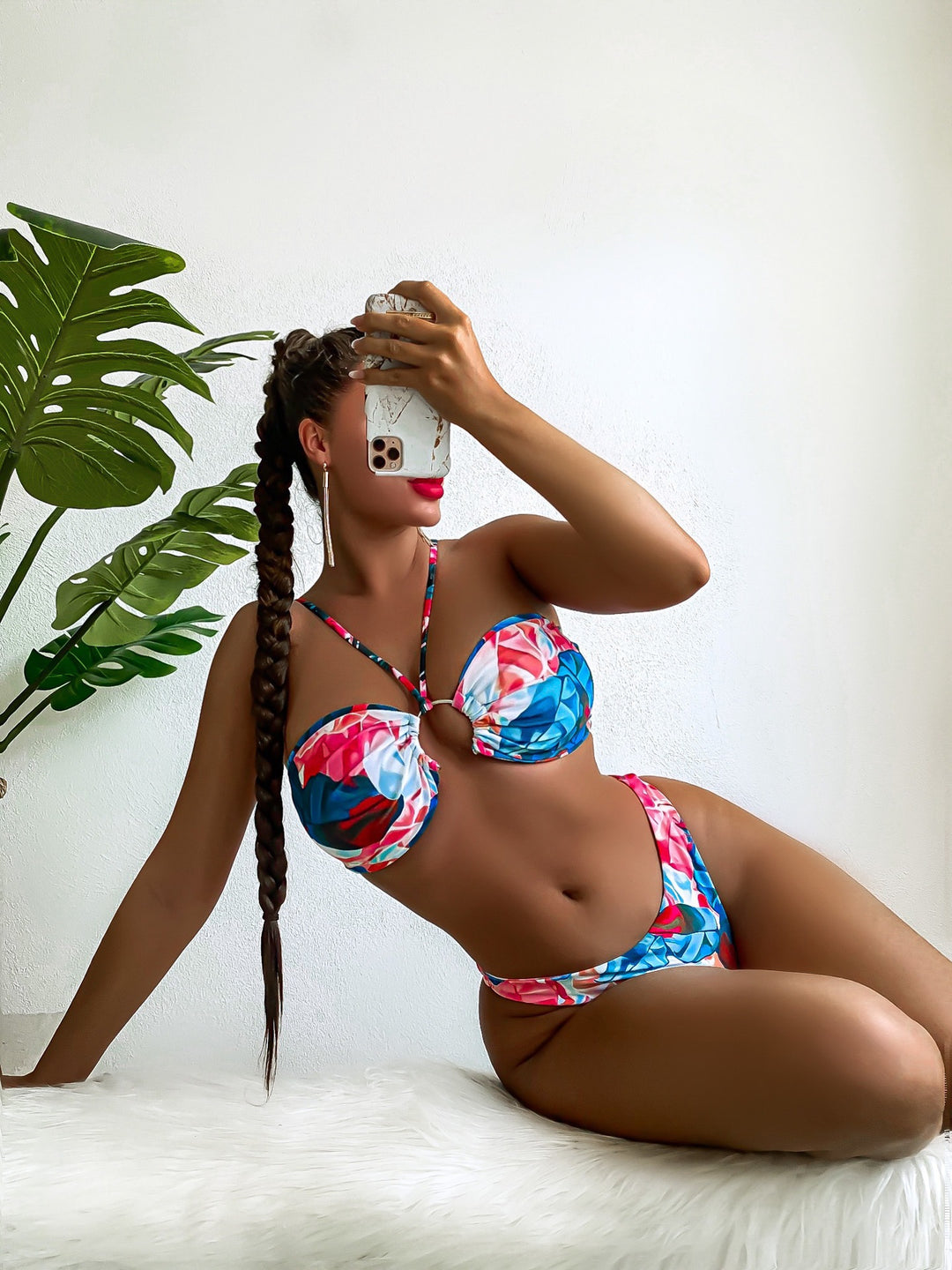 Damen Eleganter Blumen-Bikini mit Raffungen EB