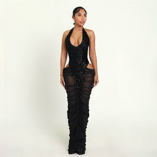 Damen Glamouröses Abendkleid mit Pailletten und Raffungen EB