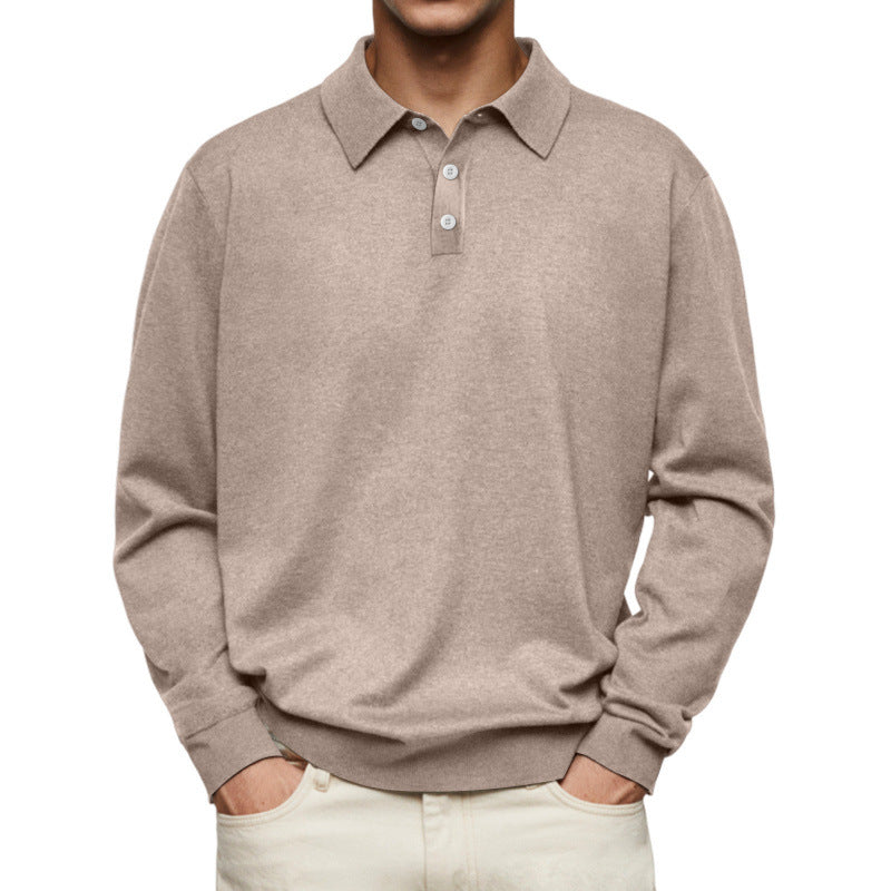 Herren Feinstrick Langarmpoloshirt mit Umlegekragen und Knopfleiste EB