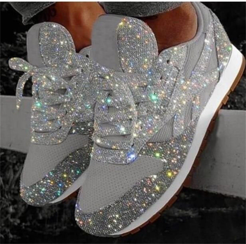 Damen glitzernde Fashion-Sneaker mit funkelnder Strassoptik atmungsaktivem Strick-Obermaterial und gepolstertem Komfortfußbett EB