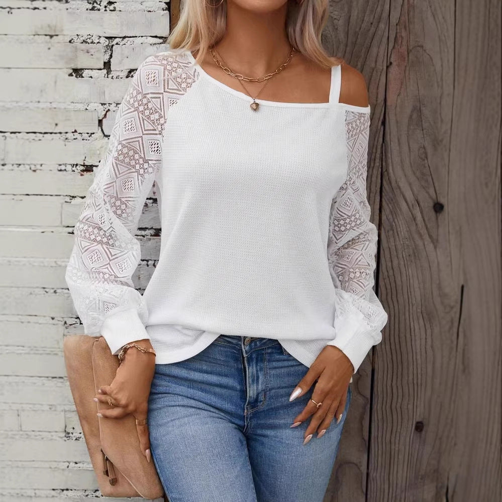 Damen Elegantes Strickoberteil mit asymmetrischem Ausschnitt und verzierten Ärmeln EB