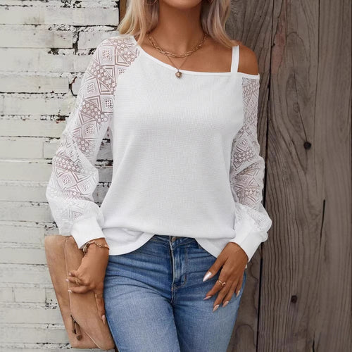 Damen Elegantes Strickoberteil mit asymmetrischem Ausschnitt und verzierten Ärmeln EB