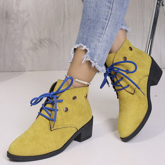 Damen modische Stiefeletten mit auffälligen Schnürdetails und stabiler Profilsohle EB