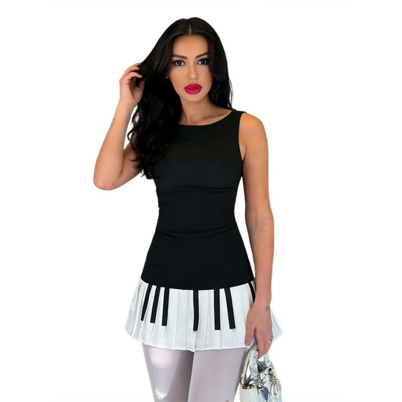 Damen Verspieltes Kleid mit Klavierdruck und fließendem Rock EB
