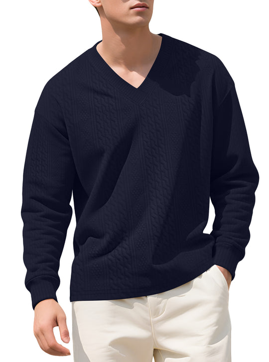 Herren nan strukturierter V-Ausschnitt Strickpullover mit Kabel- und Wabenmuster EB