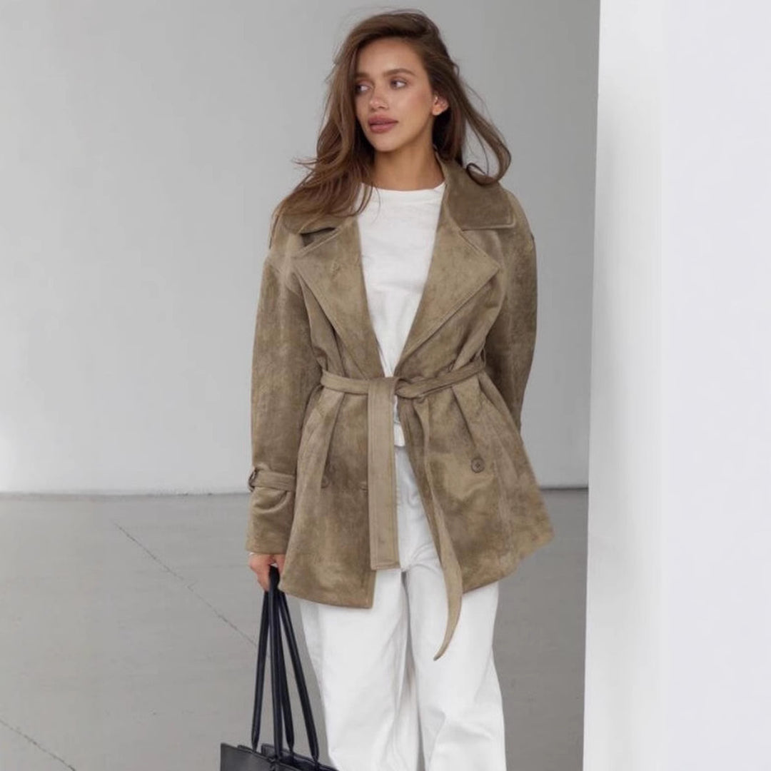 Damen Elegante suède Jacke mit Gürtel EB