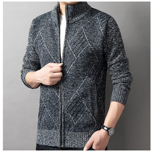 Herren Strickjacke mit modernem Zipper und grafischem Muster EB