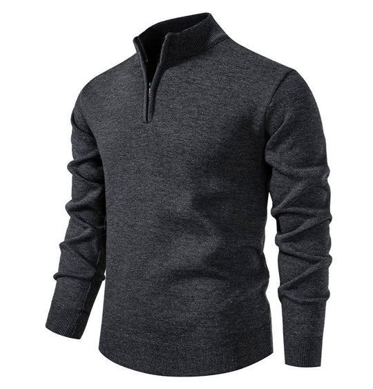 Herren feiner Strickpullover mit kurzem Reißverschluss und hohem Kragen EB