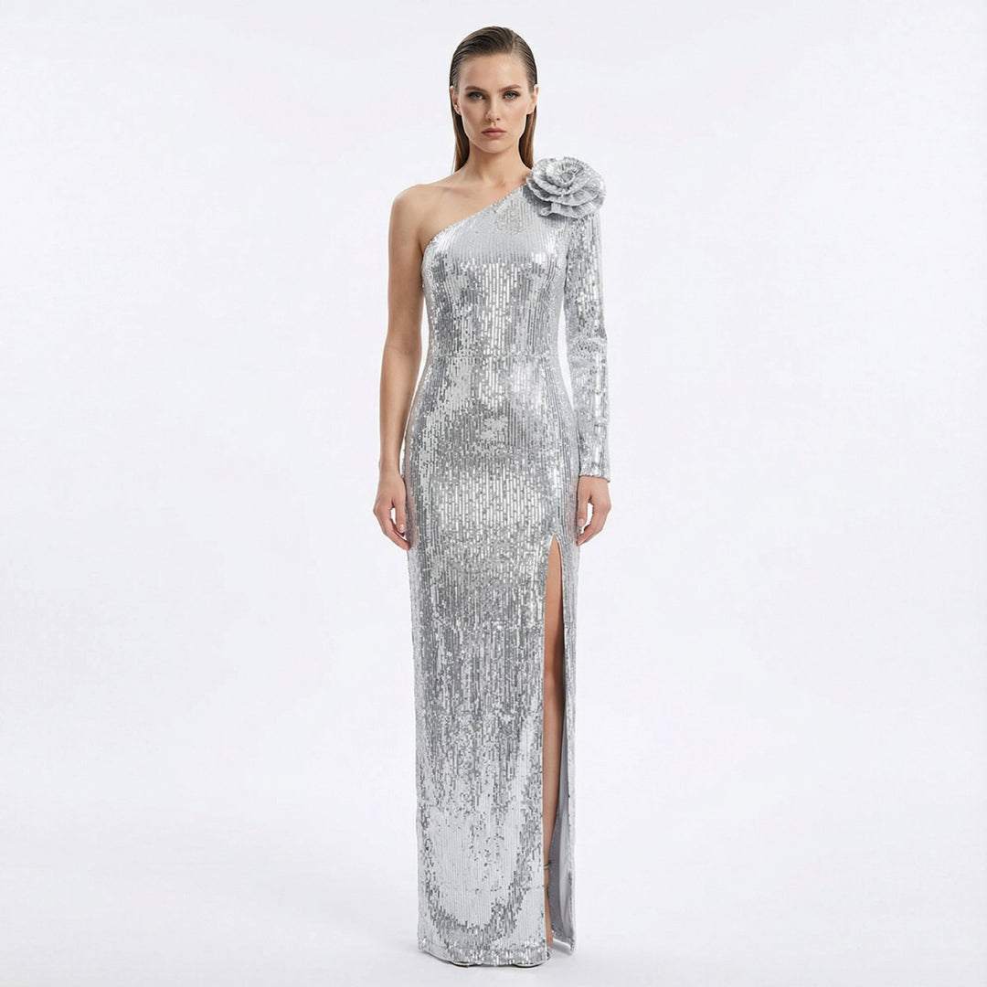 Damen Elegantes Etuikleid mit schimmerndem Stoff und einzigartiger Schulterpartie EB