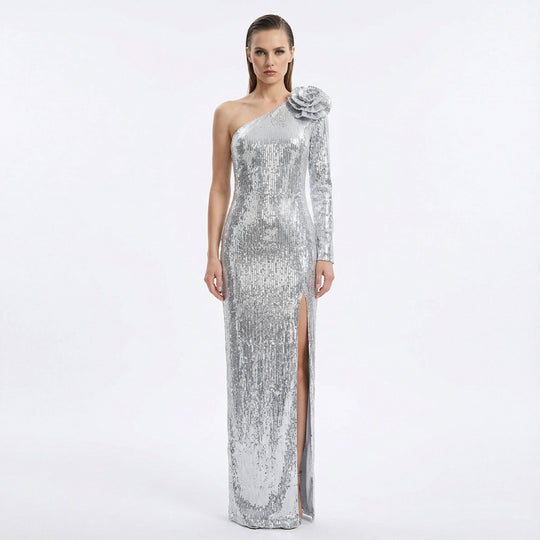 Damen Elegantes Etuikleid mit schimmerndem Stoff und einzigartiger Schulterpartie EB