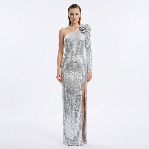 Damen Elegantes Etuikleid mit schimmerndem Stoff und einzigartiger Schulterpartie EB