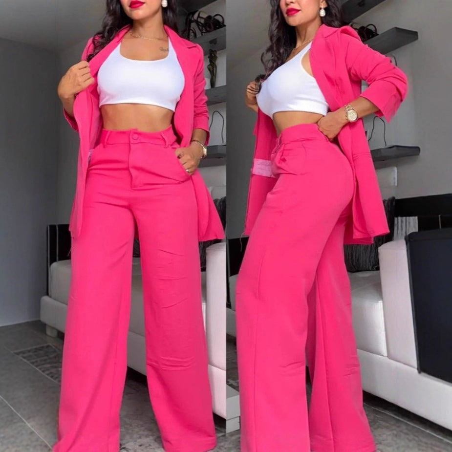 Damen Zweiteiliges Business-Anzug-Set mit weitem Bein und taillierter Jacke EB