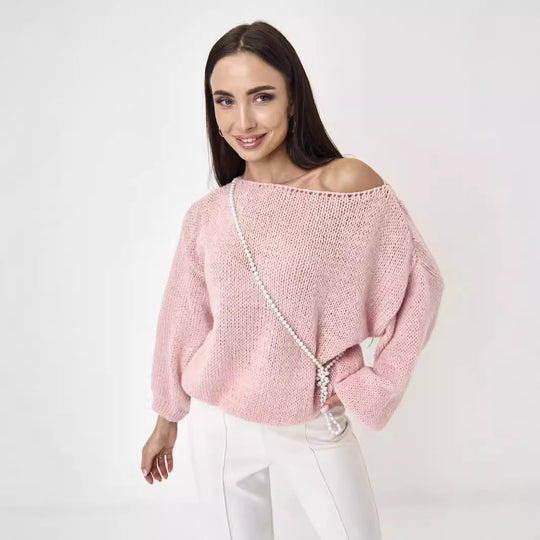 Damen lässiger Oversize-Pullover mit ballonförmigen Ärmeln und strukturiertem Maschenmuster EB