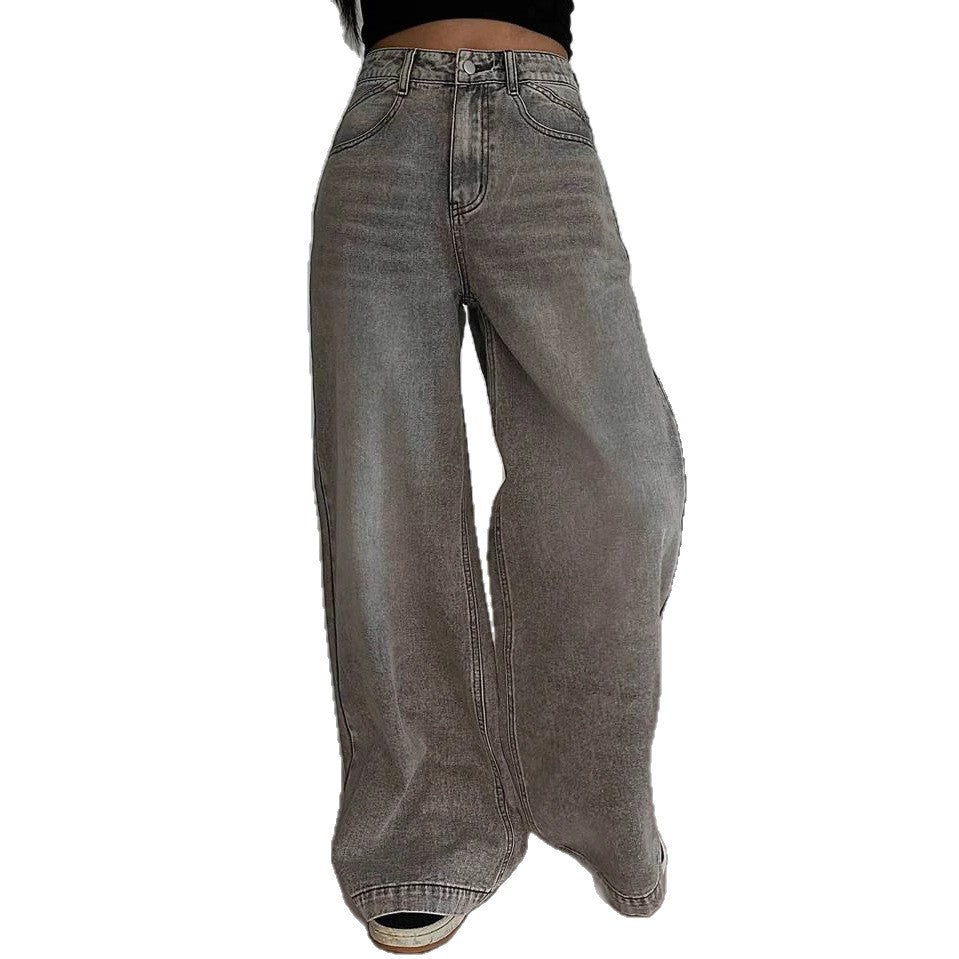 Damen Weit geschnittene High-Waist Jeans mit lässigem Style EB