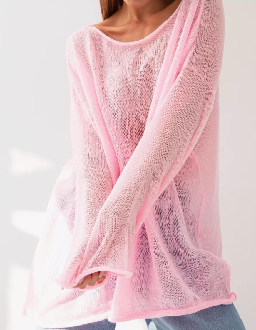 Damen luftige Strickbluse mit offenen Schultern und weiten Ärmeln EB
