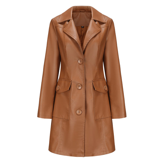 Damen modischer Kunstlederblazer mit praktischen Taschen EB