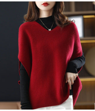 Damen Strickponcho mit V-Ausschnitt und eleganter Silhouette EB
