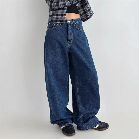 Damen Hochtaillierte Baggy-Jeans EB
