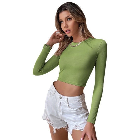 Damen eng anliegendes geripptes Cropped-Longsleeve mit Rundhals Eichborn Berlin