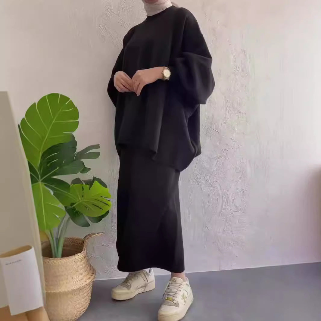 Damen Oversized Sweatshirt mit edlem Midi-Rock EB