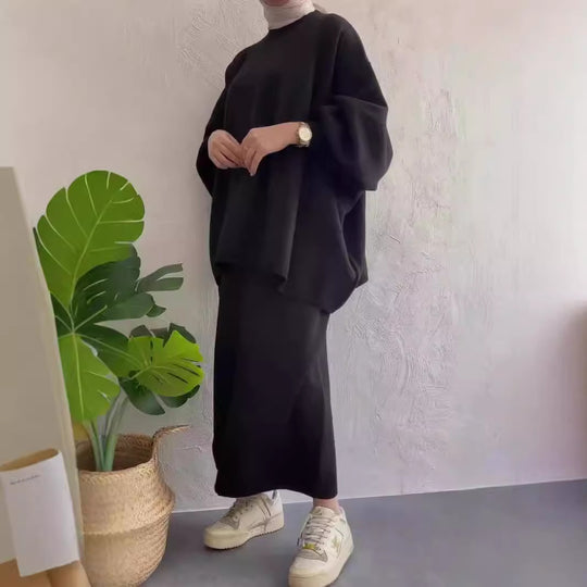 Damen Oversized Sweatshirt mit edlem Midi-Rock EB
