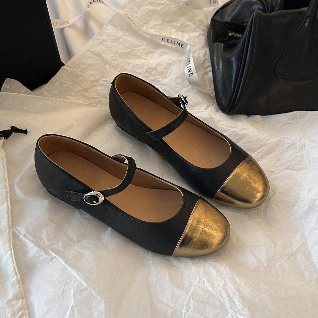 Damen Mary Jane Ballerinas mit modischem Riemchen und Kontrast-Design EB