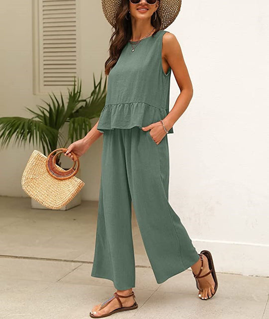Damen luftiges Jumpsuit mit Rüschensaum EB