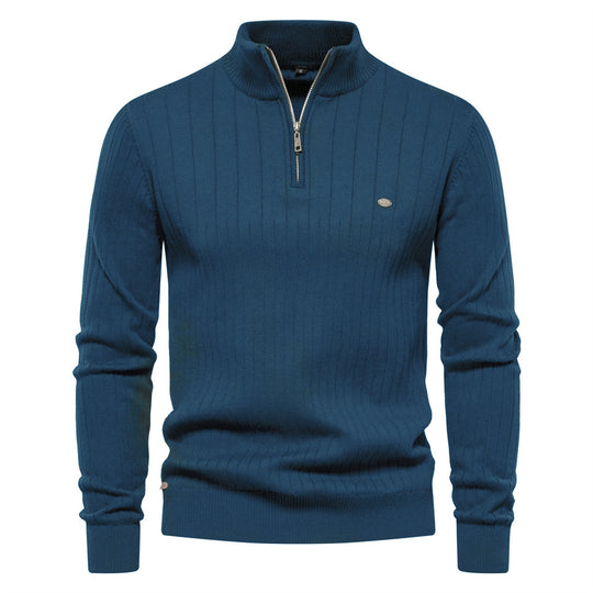 Herren Pullover mit eleganter Rippstruktur und halbem Reißverschluss EB