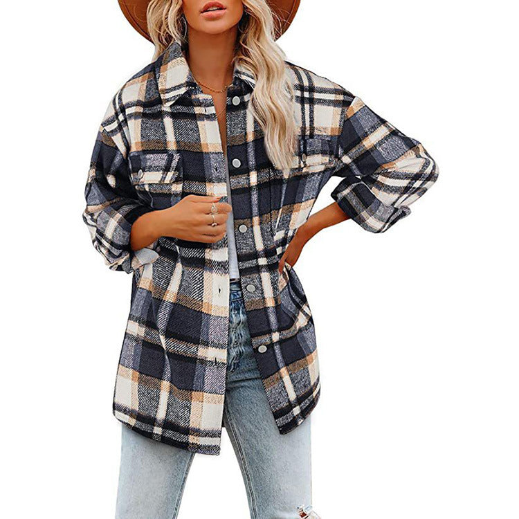 Damen Karierte Baumwolljacke im lässigen Oversized-Schnitt EB