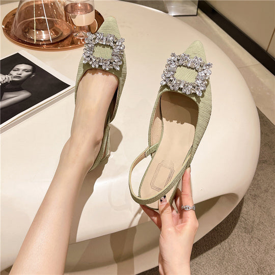 Damen elegante Slingback Ballerinas mit Kristallverzierung EB