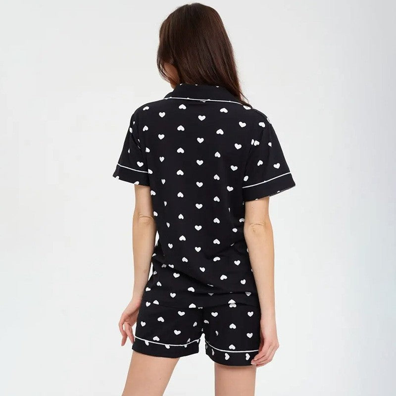 Damen Pyjama-Set mit Herzmotiv und bequemen Shorts EB
