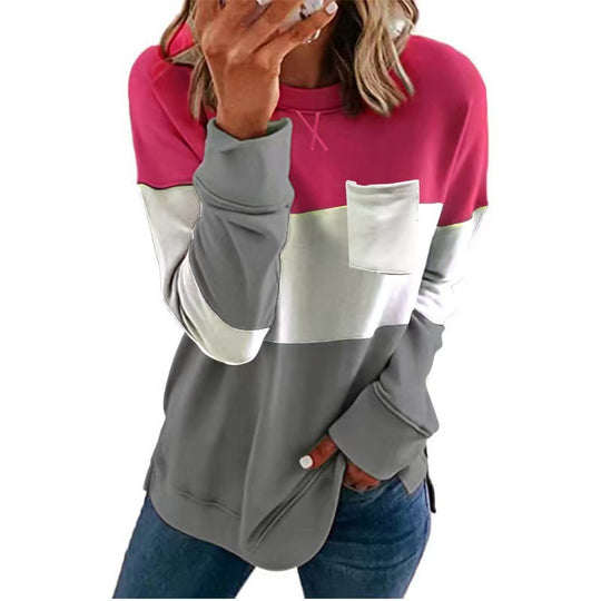 Damen Lässiges Sweatshirt mit Farbblock-Design und Brusttasche EB