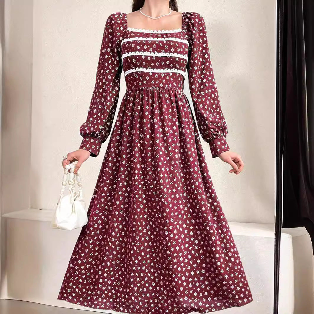 Damen Maxikleid mit Quadrat-Ausschnitt und Puffärmeln EB
