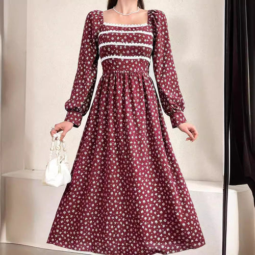 Damen Maxikleid mit Quadrat-Ausschnitt und Puffärmeln EB