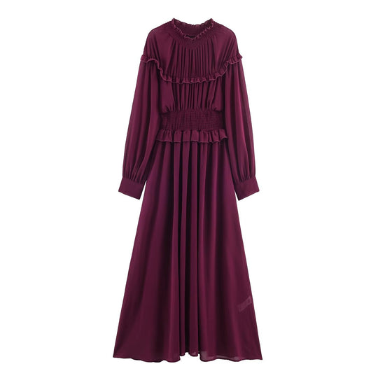 Damen Maxikleid mit voluminösen Rüschendetails und schmalem Gürtel EB