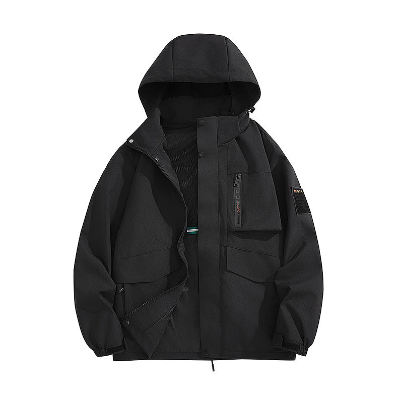 Herren multifunktionale Utility-Outdoorjacke mit Kapuze, verdeckten Taschenklappen und windabweisender Beschichtung EB