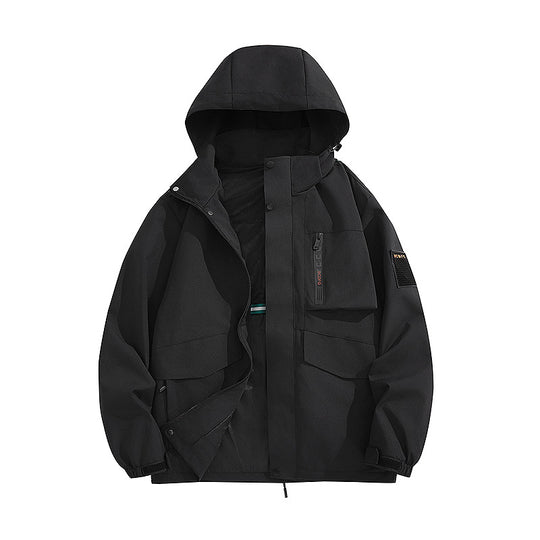 Herren multifunktionale Utility-Outdoorjacke mit Kapuze, verdeckten Taschenklappen und windabweisender Beschichtung EB