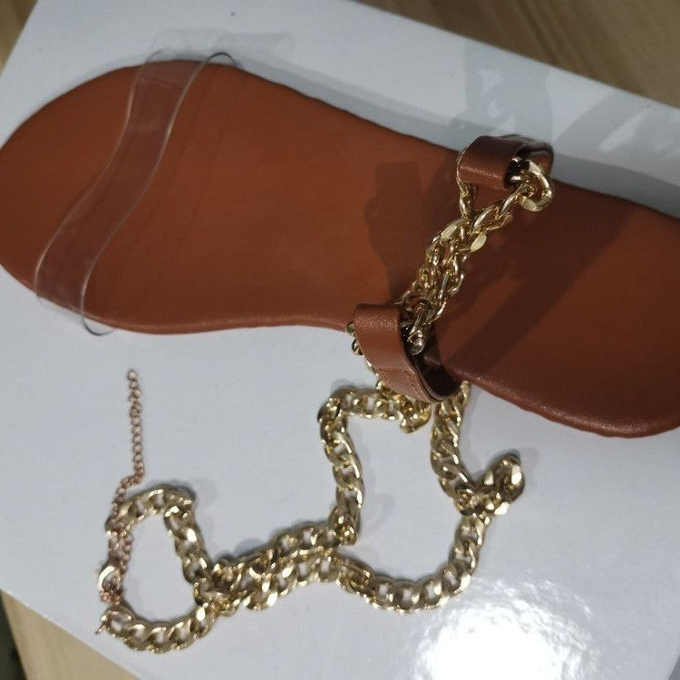 Damen Offene Mules mit Kettenverzierung und bequemer Sohle EB