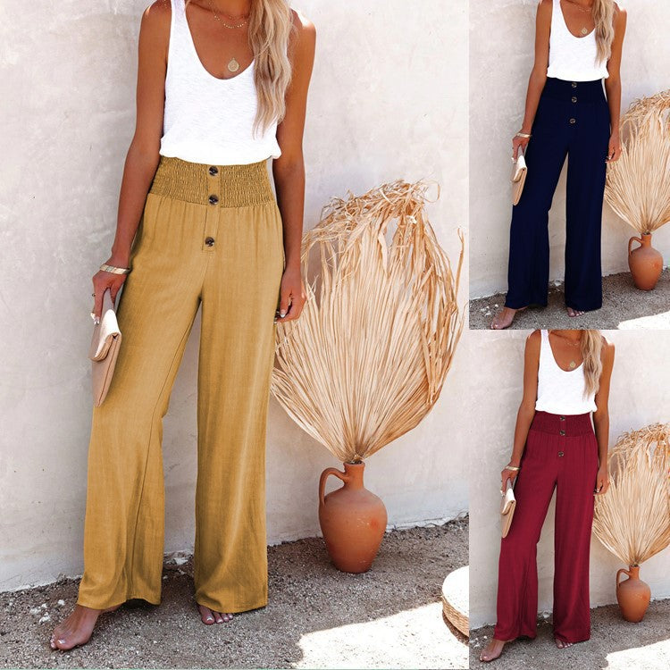 Damen Elegante Weite Hose mit Knopfleiste und hoher Taille EB
