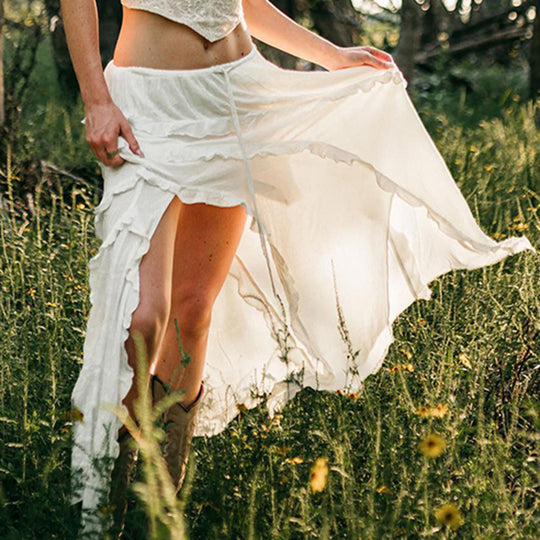 Damen Luftiger Chiffon-Rock mit voluminösem Rüschensaum EB