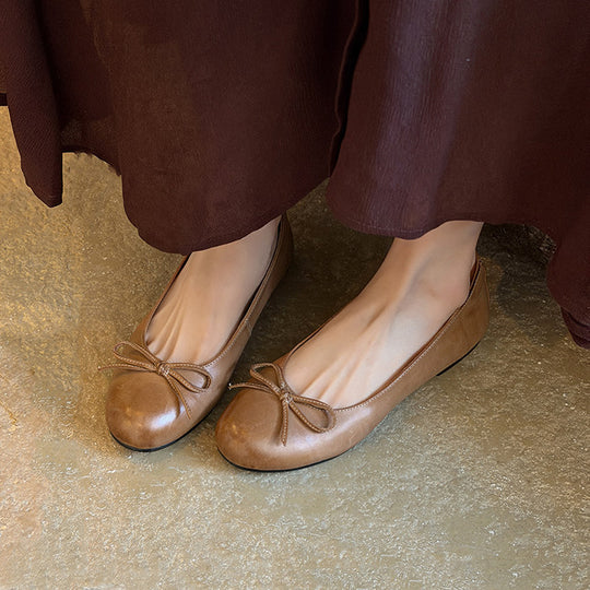 Damen Ballerinas aus hochwertigem Leder mit zierlichem Schleifenakzent EB